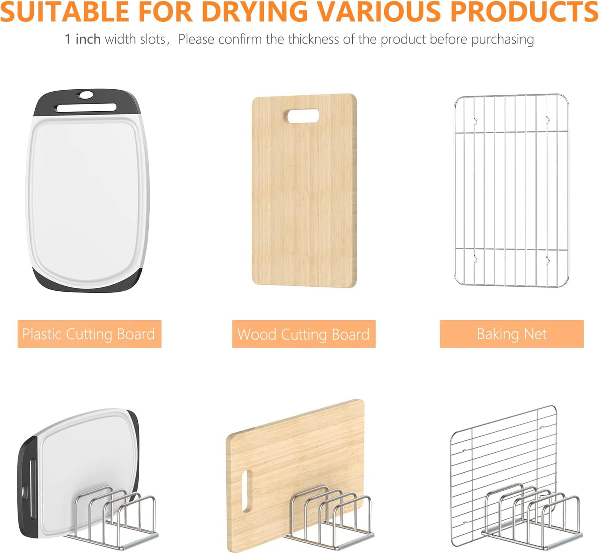Cutting Board Organizer Stand Holder,304 Stainless Steel Chopping Board Holder,Pot Pan Lid Holder Rack kitchen Shelf Bakeware,Cookie Sheets Organizer (1.0 Inch Width Slots)