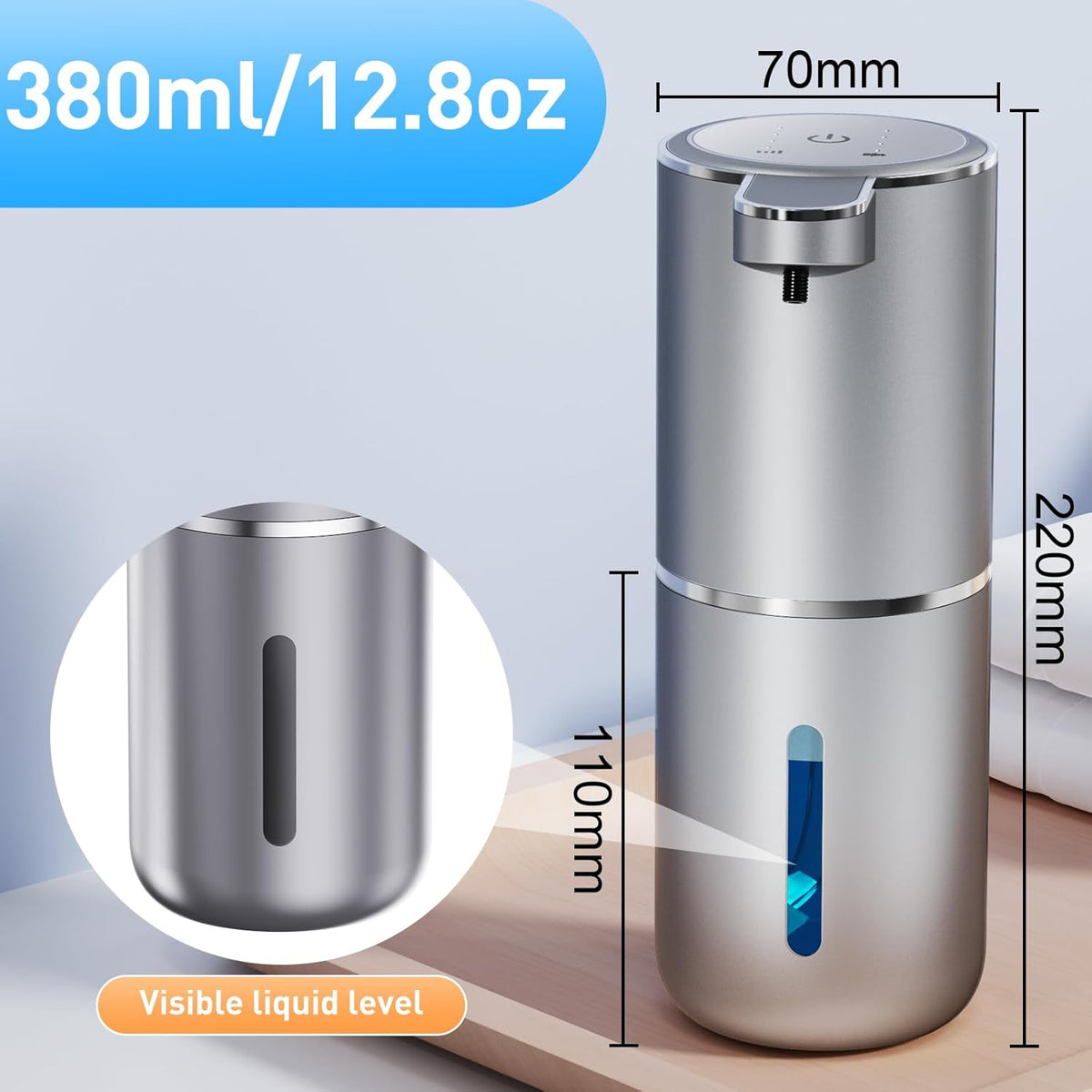 Automatic Foaming Soap Dispenser Foaming Hand Sanitizer Touchless 1500mAh Soap Dispenser Rechargeable with Sensor for Bathroom Kitchen 13.5oz/380ml