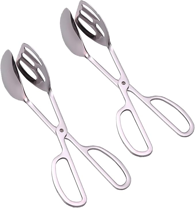 2 Pack Food Tongs, Stainless Steel Kitchen Tongs Salad Tongs 10 Inch Serving Tongs Bread Tongs for Cooking, Barbecue, Pastry, Sandwich, Ice, Buffet Party Catering(Silver)