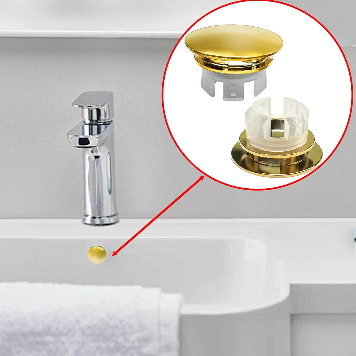 2 Pack Sink Basin Overflow Trim Ring,Solid Brass Bathroom Sink Trim Overfollow Cover,Sink Trim Overflow Cover Insert in Hole Round Caps or Kitchen Bathroom(Bright Gold)