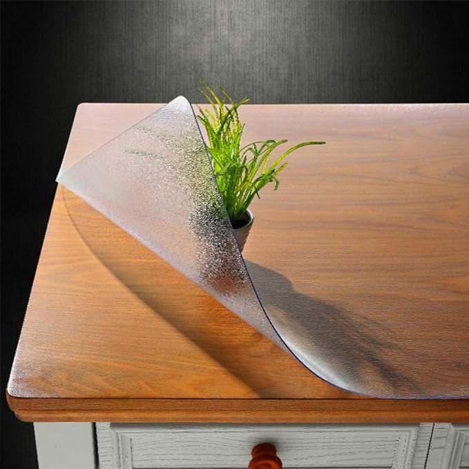NECAUX Custom Multisize 1.5mm Thick Frosted PVC Table Cover Protector - 48 x 104 Inches, Transparent