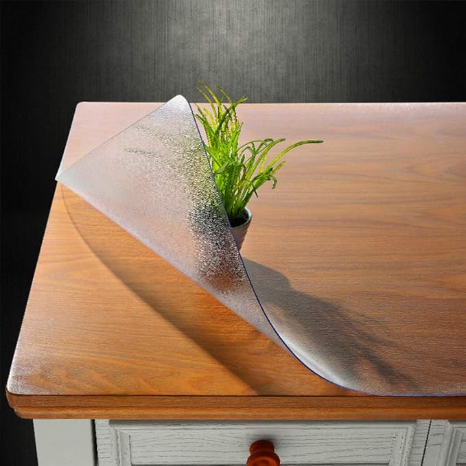 NECAUX Custom 46 x 107 Inch Frosted Table Cover Protector, 1.5mm Thick Wood Grain Transparent Table Pad Non-Slip Tablecloth Plastic Protective Pad for Dining Room Table Conference Table Meeting Table