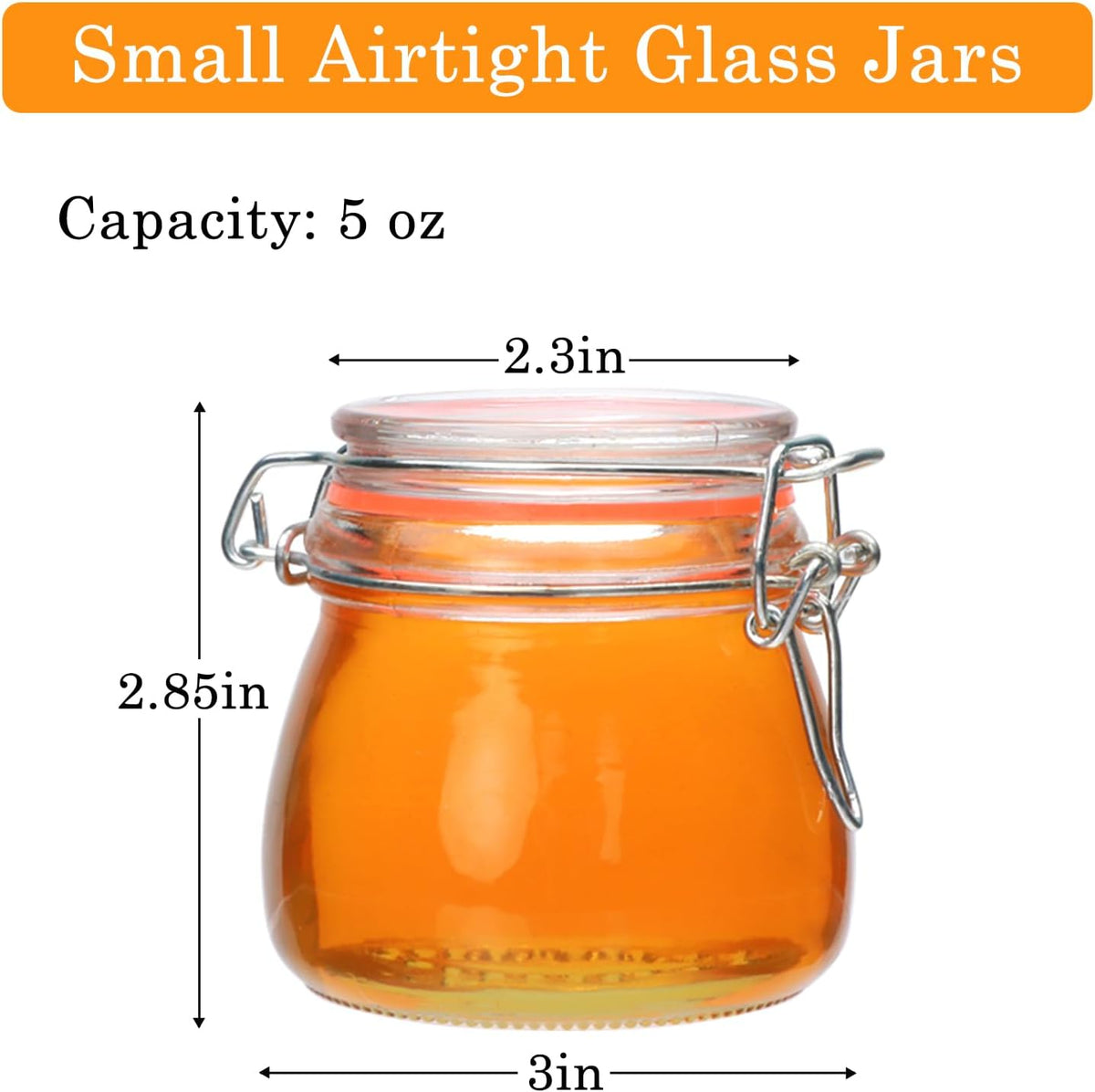 5oz 6pack Glass Jars with Airtight Lid, Glass Food Storage Containers with Lids, Mason Jars, Wire Clip Fastening for Cereal, Flour, Cookie, Spice, Honey, Kitchen Canning