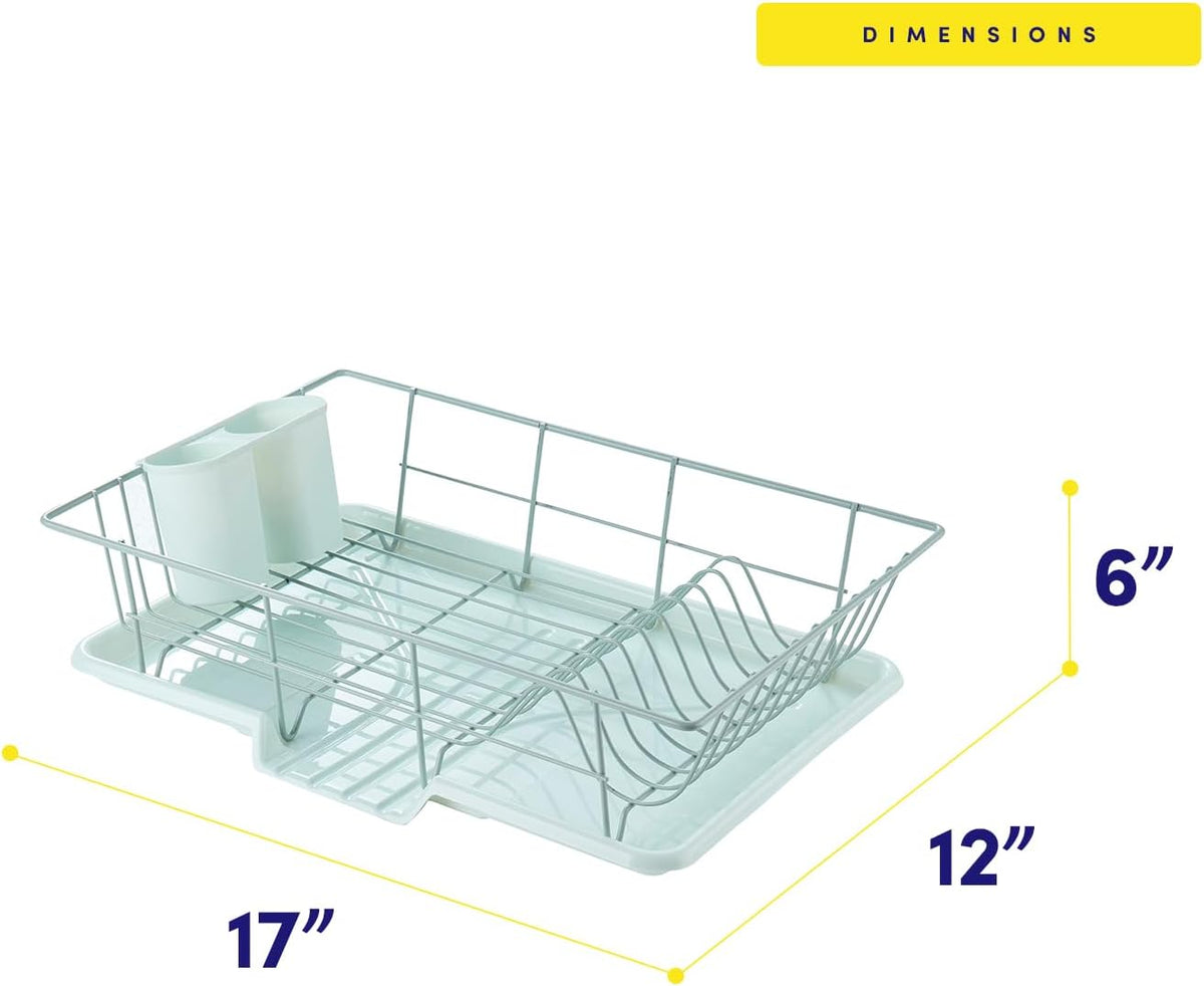 Sweet Home Collection Space-Saving 3-Piece Dish Drainer Rack Set: Efficient Kitchen Organizer for Quick Drying and Storage - Includes Cutlery Holder and Drainboard - Maximize Countertop Space, Mint