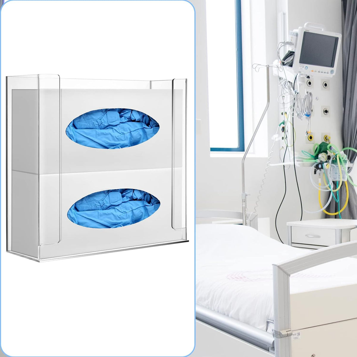 Weysat Wall Mounted Acrylic Glove Box Holder Double Dispenser Floating Glove Box Organizer Storage Rack for 2 Boxes for Kitchen Cleaning Closet Lab Exam Office (10.6 W x 10.0 H x 3.5 D)