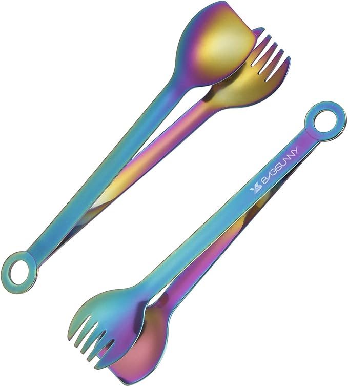 MSY BIGSUNNY Multicolor Small Serving Tongs - 6 Inches Premium Stainless Steel Appetizer Tongs, Set of 4