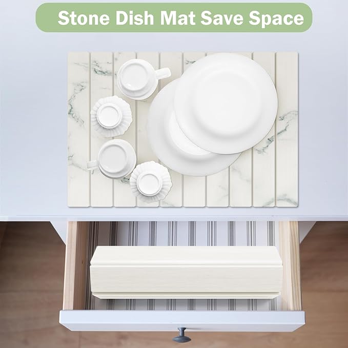 Stone Dish Drying Mat for Kitchen Counter,24"(L)×16"(W) Collapsible Fast-Drying Diatomaceous Earth Mats with Towel Sanding Tool,Versatile Stone Drying Mats for Cups Dishes Bottles