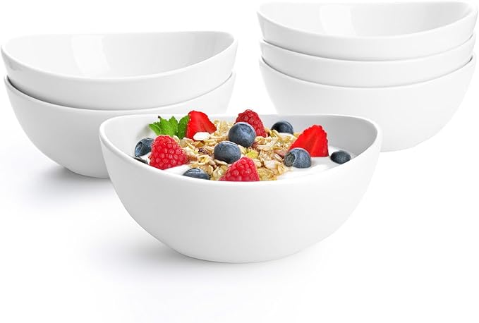 Sweese 18 oz Medium White Porcelain Bowls - Set of 6 Cereal, Soup, Rice & Salad Bowls, Ceramic Serving Bowls for Everyday Use