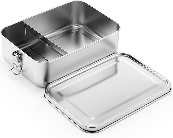 Umigy 1 Pcs Stainless Steel Food Containers 1200ml Metal Bento Lunch Box Stainless Steel Food Storage Containers, Lockable Clips to Leak Proof, Reusable Dishwasher Snack Boxes for Work, Picnic