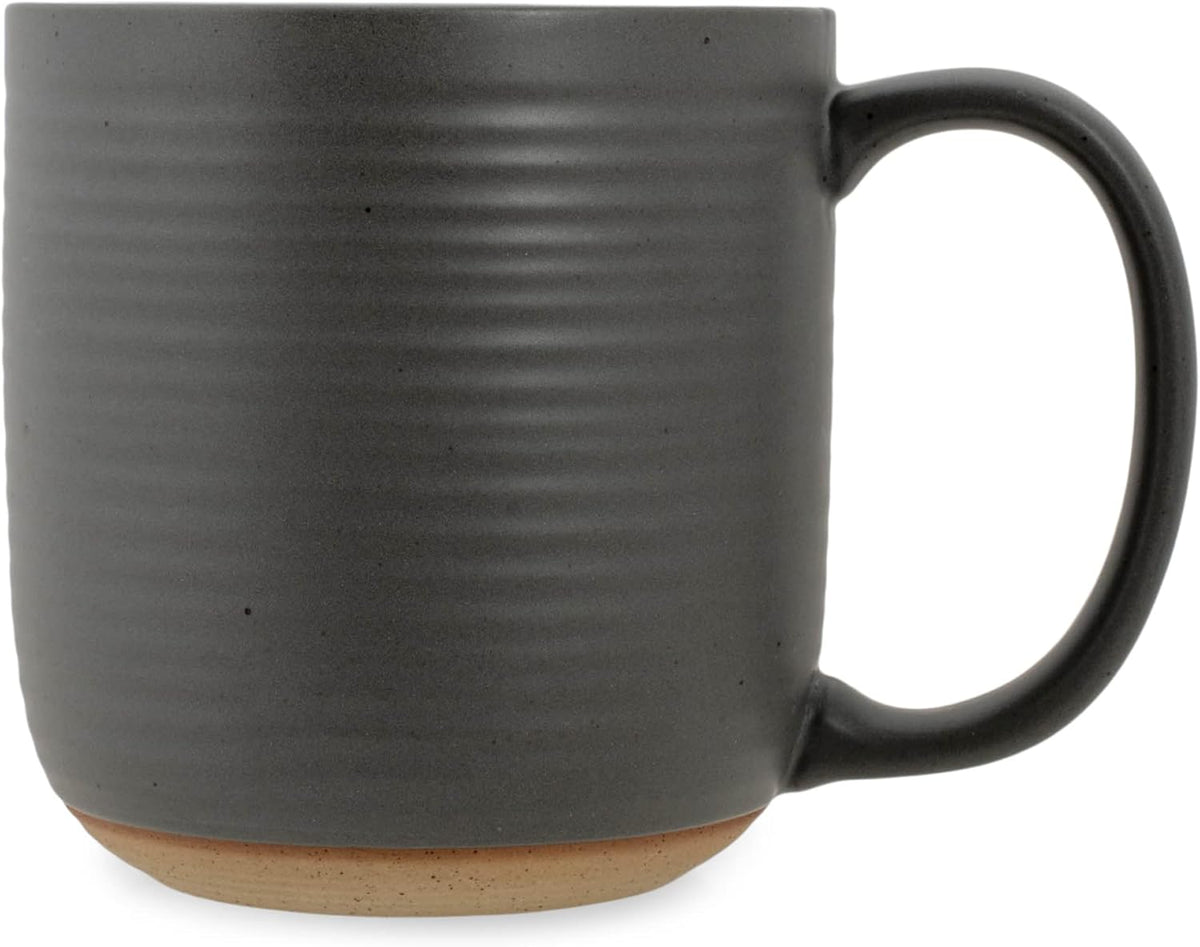 Elanze Designs Ribbed Ceramic Stoneware 16 ounce Raw Clay Bottom Coffee Mugs Set of 4, Grey
