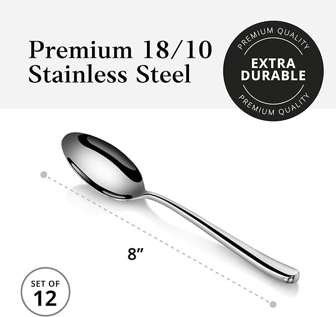 Artaste Rain II Forged 18/10 Stainless Steel (Silver (Set of 12), Dinner Spoon (8-Inch))