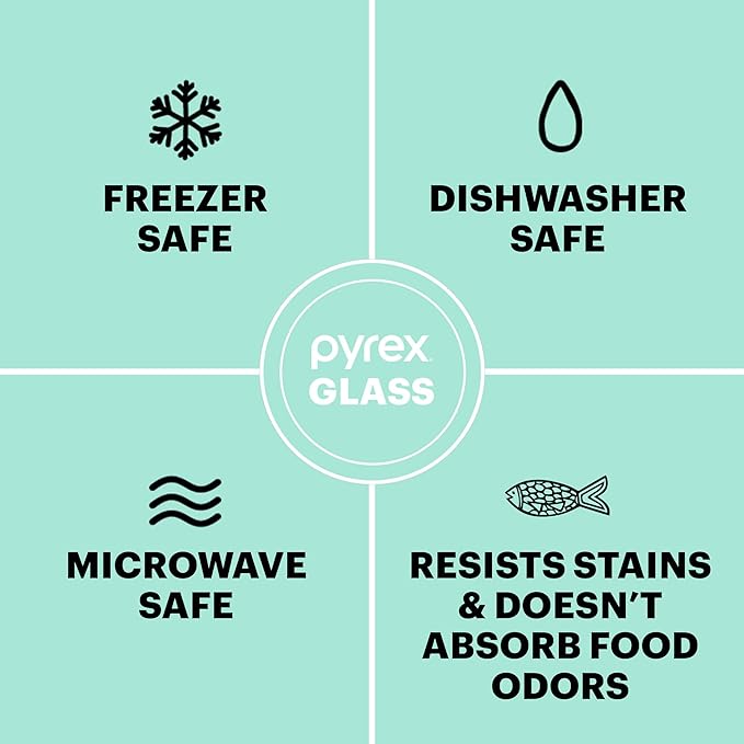 Pyrex Freshlock (4-Pack) Mixed Sized Glass Food Storage Containers Set, Airtight & Leakproof Locking Lids BPA-Free, Meal Prep Containers Set, Freezer Dishwasher Microwave Safe