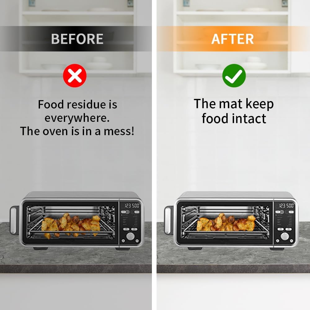for Ninja Reusable Air Fryer Liners 12x12inch, Oven Liner for Bottom of Toaster Oven, 3x Liners + 3x Mesh Sheets, Non-Stick Baking/Microwave/Grill Mat,450°F,Pre-Cut Square for SP101/SP201/SP301/SP351