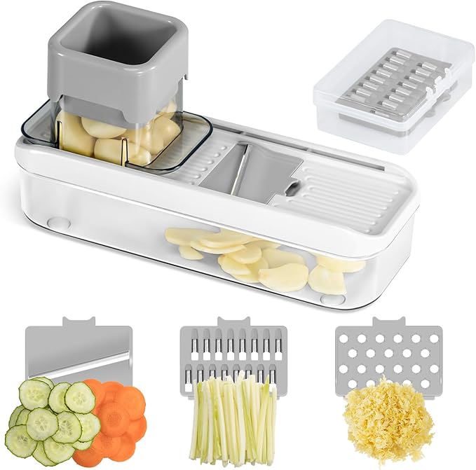 Mini Garlic Slicer Multi-Functional Mandoline Slicer Veggie Shredder Garlic Ginger Grinder Vegetable Mandoline Cutter with Container