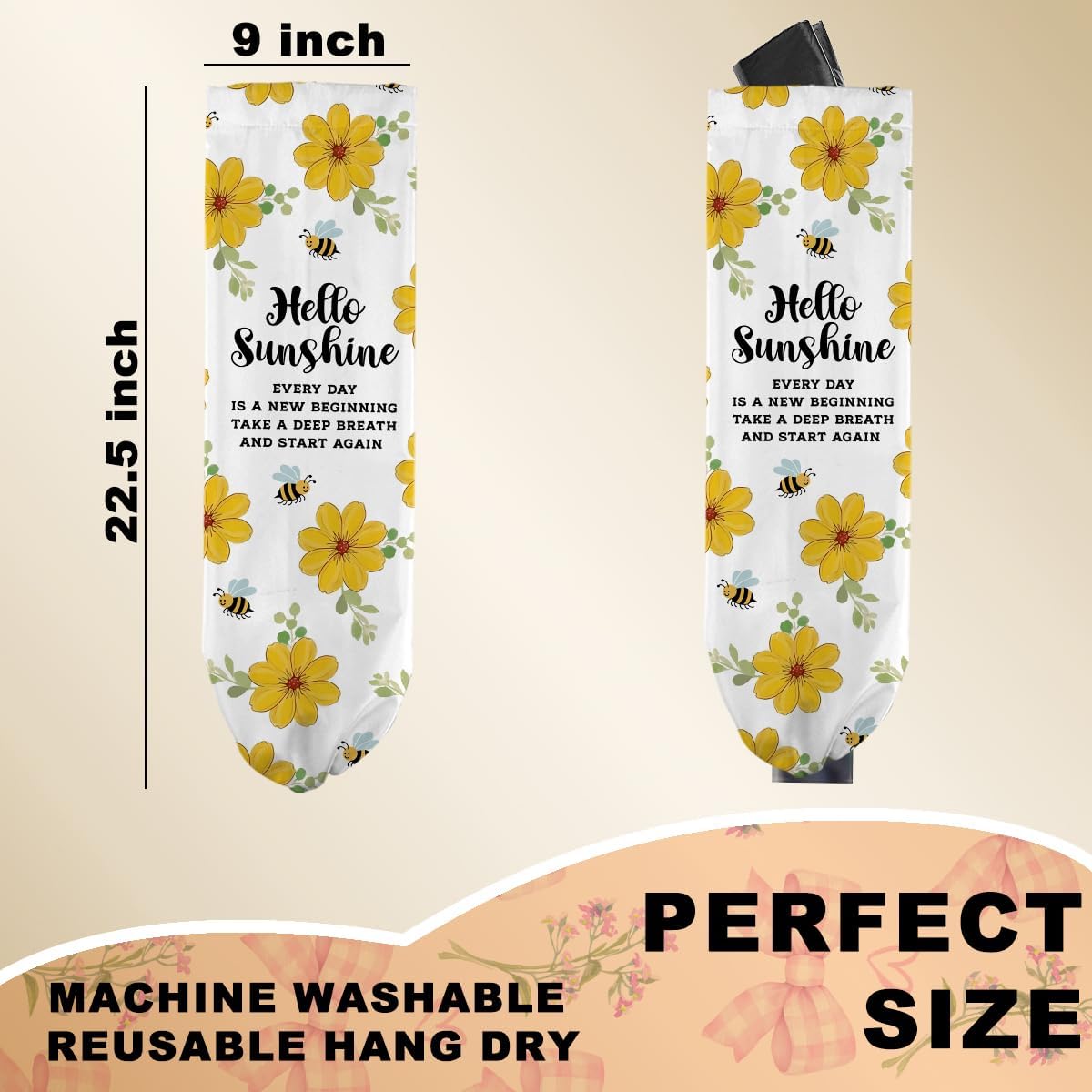 Rustic Floral Cute Bee Plastic Bag Holder for Kitchen Essentials, Wall Mount Grocery Bag Holder for Plastic Bags, Hello Sunshine Reusable Grocery Bags Storage Dispenser for Home Kitchen Farmhouse