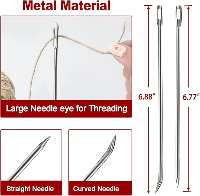 Ofargo Meat Trussing Needles, Roasting Trussing Needles for Lacing Roast Turkey, Chicken, Pork Skin, Whole Hog, Lamb, and Rotisserie Pig; 3pcs Curved Needles and 3pcs Straight Needles; 6pcs in All