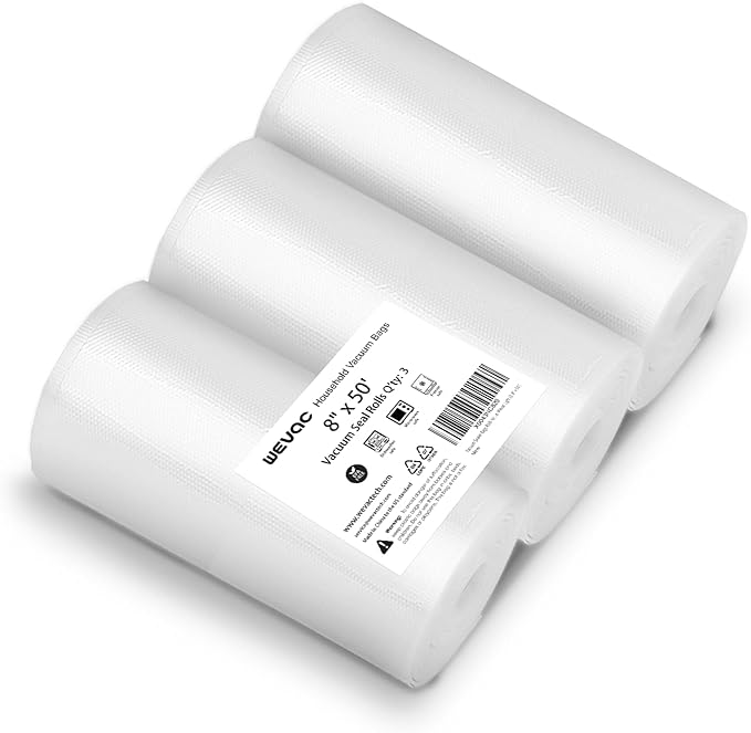 [2024 New] 8" x 50' 3 Rolls, Vacuum Sealer Rolls Bags for Food, Great for Food Storage, Sous Vide and Meal Prep, Wevac Lite