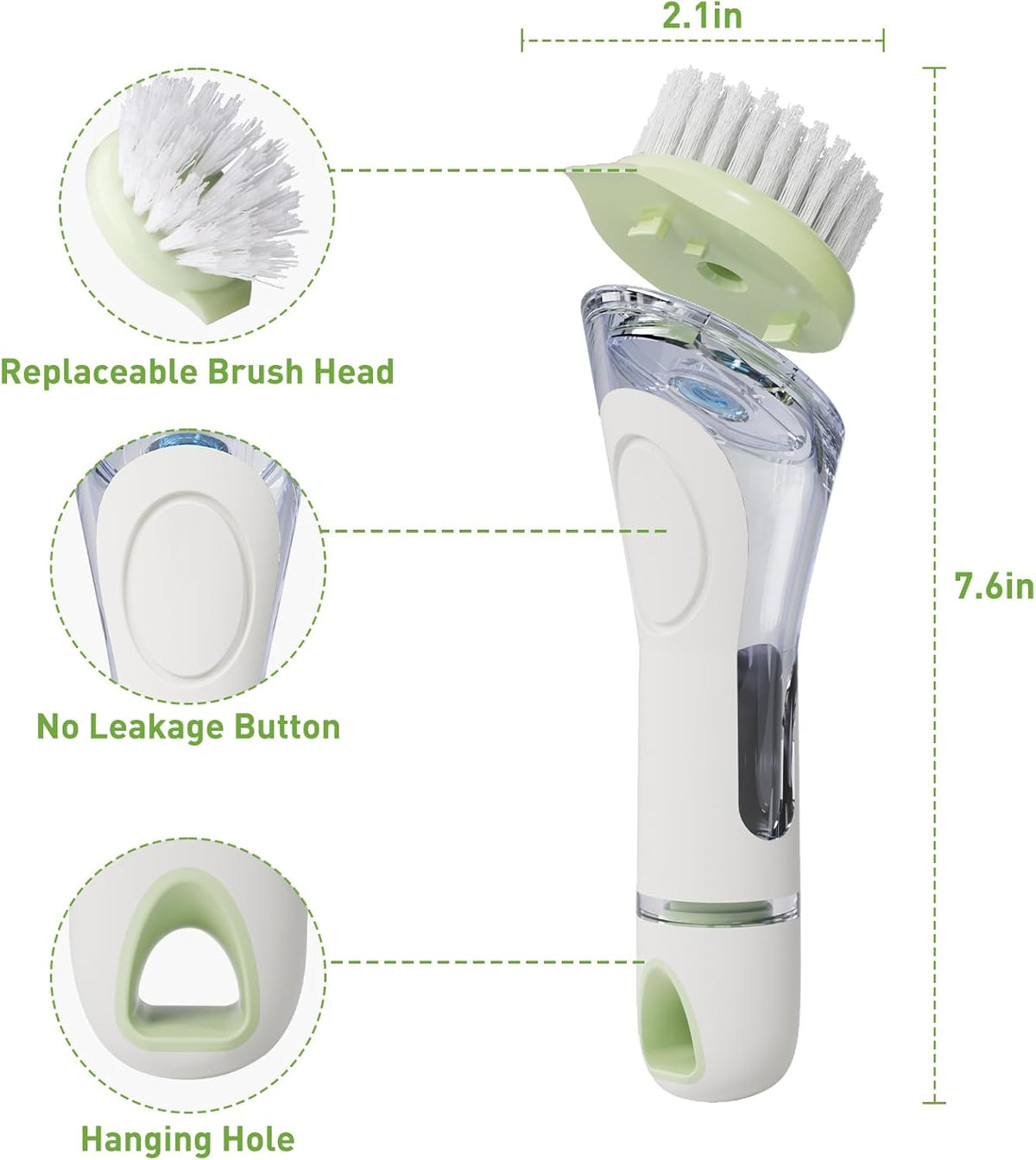 Soap Dispensing Dish Brush, 2 Dish Wand & 4 Brush Refills, Dish Scrub Brush with Soap Dispenser, Dish Soap Brush for Dishes, Pans, Sink, Pots