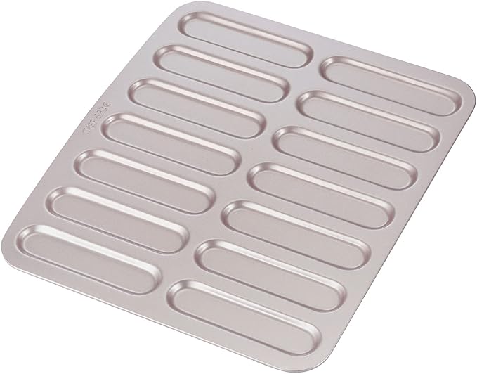 CHEFMADE Eclair Cake Pan, 14-Cavity Non-Stick Mini Eclair Cookie Biscuits Bakeware for Oven Baking (Champagne Gold)