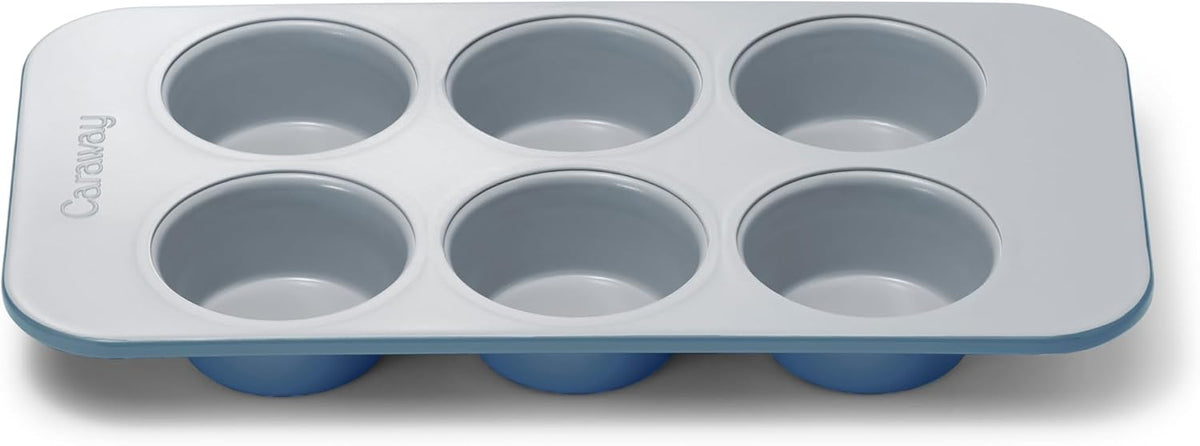 Caraway Nonstick Ceramic 6 Cup Muffin Pan – Non-Toxic, PTFE & PFOA Free – Oven Safe – Aluminized Steel Core – Small Muffin Pan for Baking Cupcakes, Muffins & More - Slate