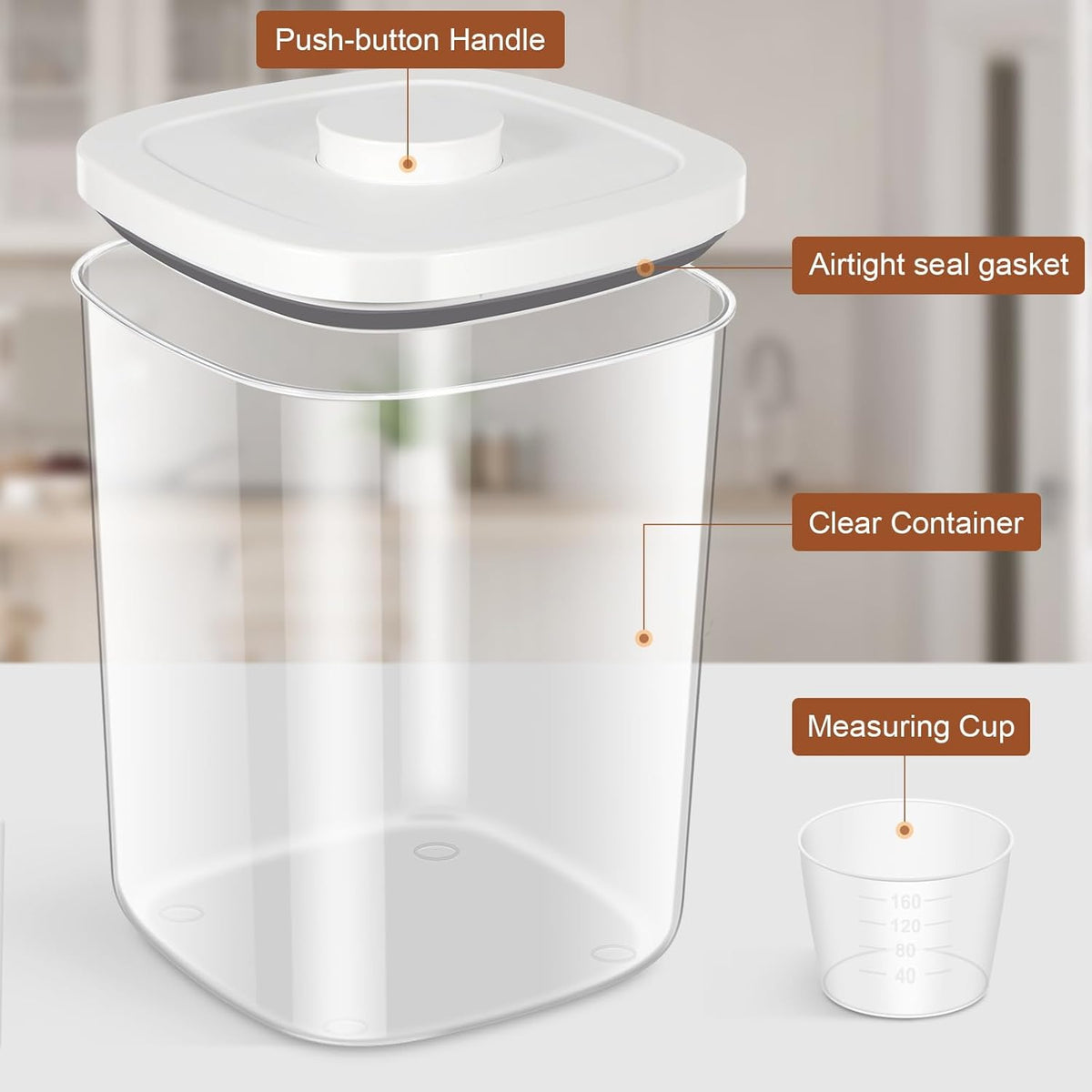 Airtight Rice Container 25 Lbs, Clear PET Plastic Food Storage Container Bin For Flour Sugar, Dry Food Holder with Easy Locking Lid for Kitchen Pantry Organization and Storage