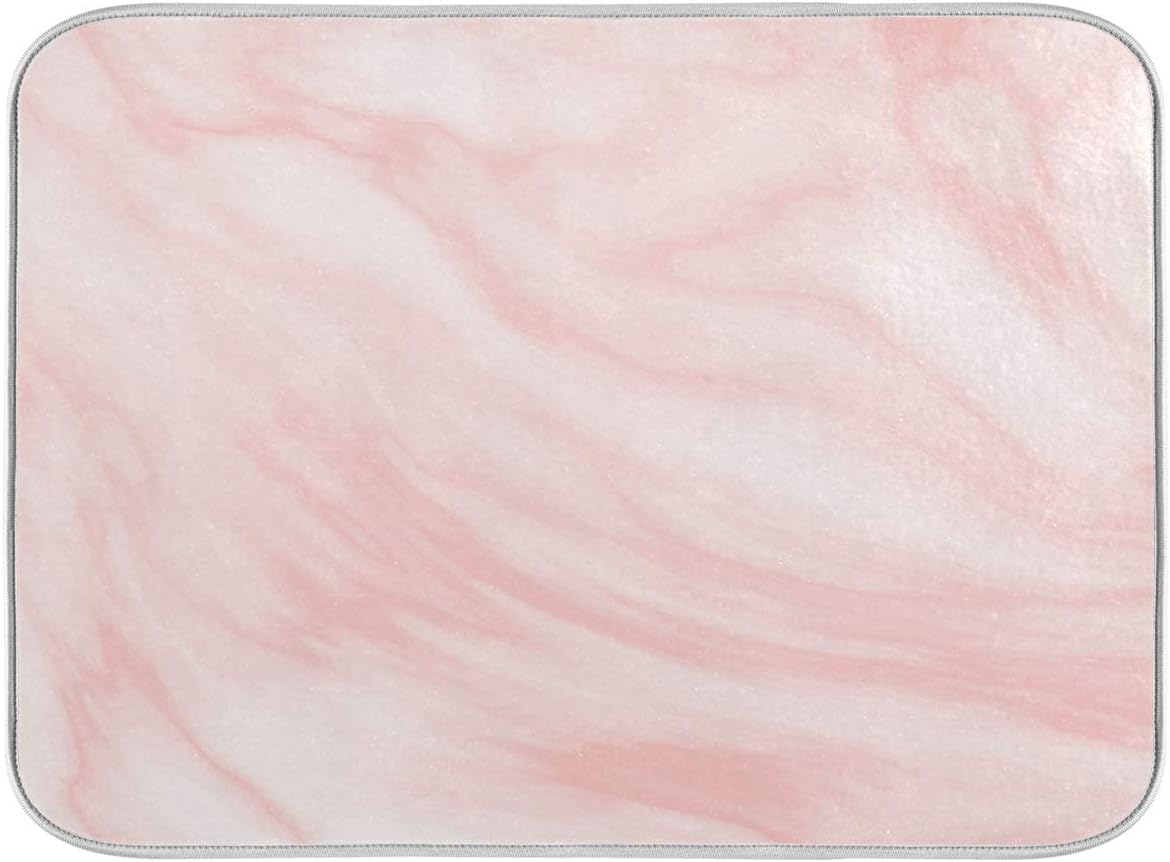 Super Absorbent Dish Drying Mat, Microfiber Fast-Drying Dish Mat, 24" x 18", Kitchen Dish Drying Pad, Pink Coral Marble