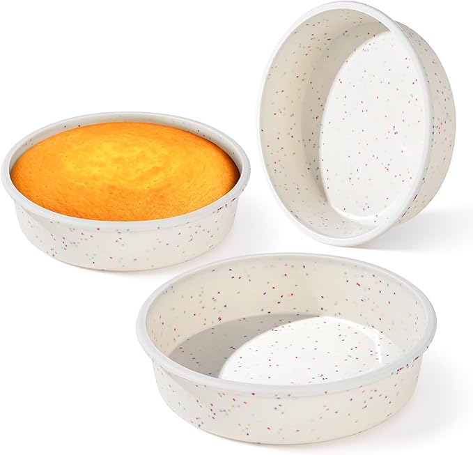 Vinino 10 Inch Silicone Round Cake Pan with Metal Reinforced Frame Set of 3, Nonstick Silicone Springform Pan for Baking Suitable for Making Layers, Cheese & Chocolate Cakes