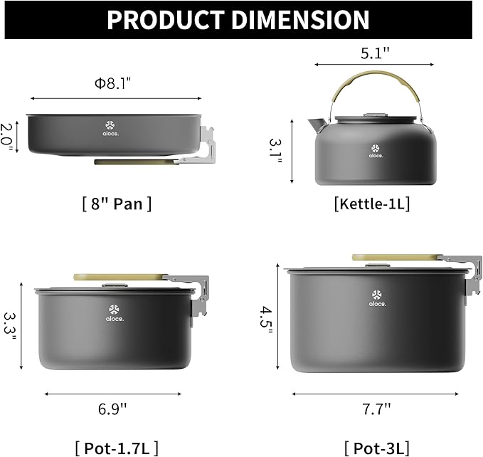 Alocs Camping Cookware, Portable Non-Stick Camping Pan Set with Enhanced Handle, Ideal for Outdoor Kitchen, Picnic, Hiking and Fishing