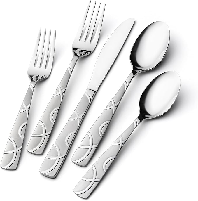 HIKAA 40PCS Stainless Steel Silverware Set, Modern Flatware Set for Kitchen, Mirror Polished Cutlery Set with Forks, Spoons and Knives，Dishwasher Safe