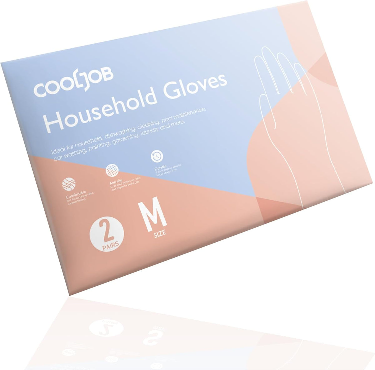 COOLJOB 2 Pairs Thickened Rubber Gloves with Cotton Lining & Non-slip Grip, Colorful Household Long Lasting Dishwashing Gloves for Kitchen & Bathroom Cleaning, Orange & Blue, Medium