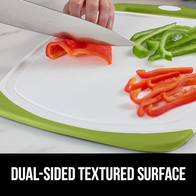 GORILLA GRIP BPA-Free Reversible Kitchen Cutting Board Set of 3, US Designed, Nonporous, Juice Grooves Catch Liquid, Slip Resistant Border, Dishwasher Safe, Durable Food Chopping Boards, Lime Green