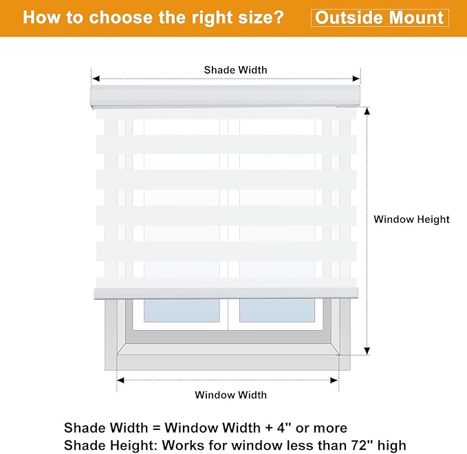 Persilux Zebra Blinds Cordless, Zebra Roller Shades for Windows (48" W x 72" H, White) Light Filtering Day and Night Window Drapes Sheer Shades for Home, Bedroom and Sliding Door Easy to Install