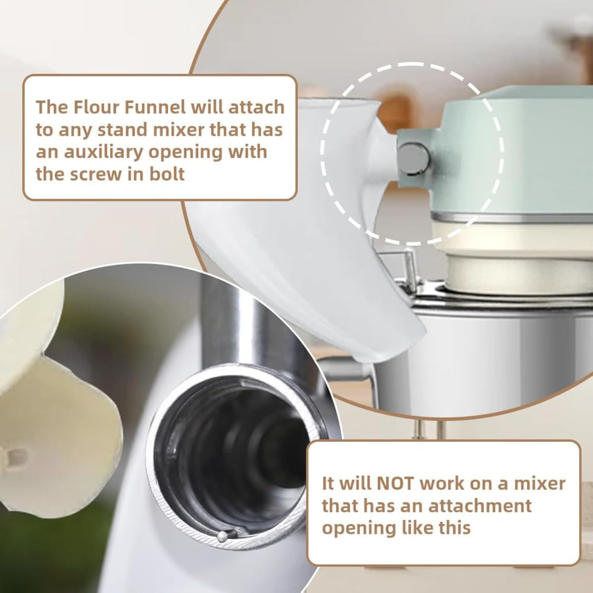 Flour Funnel for Kitchen Aid Mixer – Stand Mixer Attachment for KSM150 5-Quart Tilt-Head, Easy-Pour No-Mess Baking Tool, Fits Flour, Sugar & Egg Liquid, Dishwasher-Safe (Green)