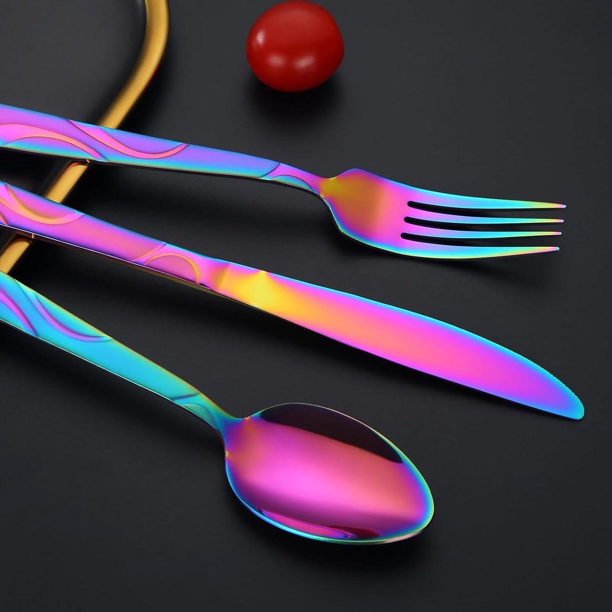 Rainbow Stainless Steel Flatware Set for 6, Ergonomic Silverware Set with Fork Spoon Knife, 30-piece Colorful Cutlery Tableware Set - Dishwasher Safe