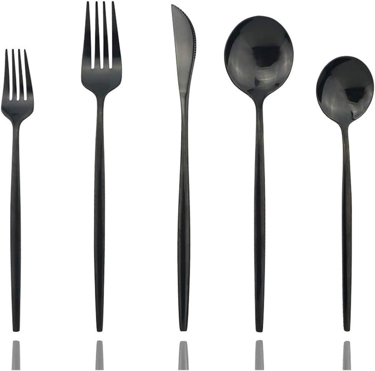 Shiny Black Silverware Set, JASHII 20-Piece Stainless Steel Satin Finish Flatware Set, Kitchen Utensil Set, Mirror Polished Tableware Cutlery Set for Home and Restaurant, Dishwasher Safe