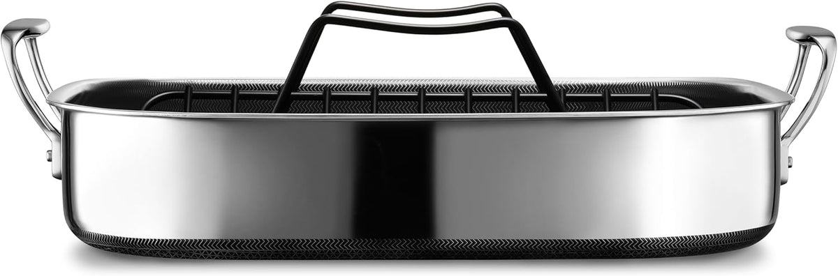 HexClad Hybrid Nonstick Roasting Pan with Rack, Dishwasher-Friendly, Oven-Safe Up to 900°F, Compatible with All Cooktops