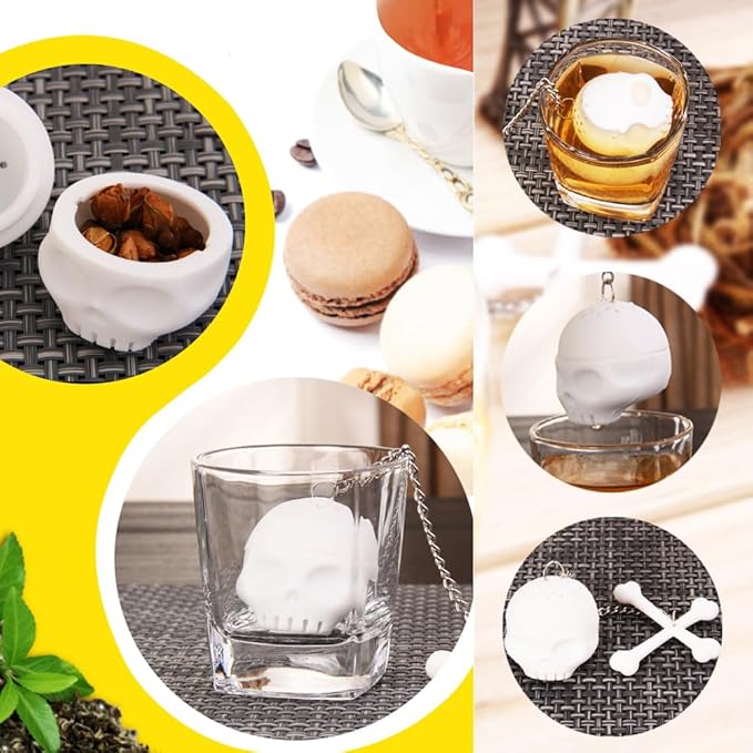 2pcs tea infuser, cute silicone tea infuser, loose tea leaf steeper, Creative design, easy to brew loose leaf tea, They are fun tea accessories for brewing tea(Skull + Tower)
