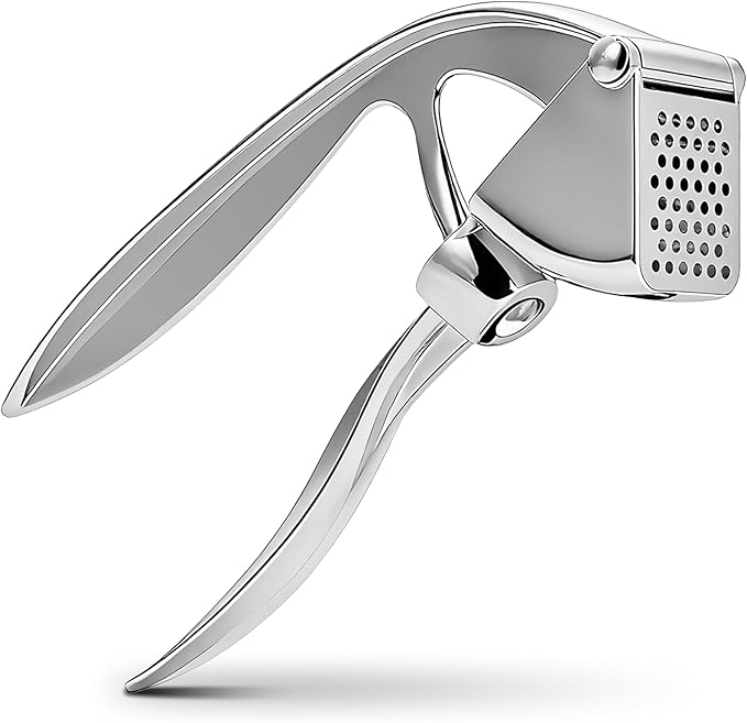 Garlic Press, Premium Kitchen Garlic Mincer Tool, Rust Proof & Dishwasher Safe, Heavy Duty Professional Metal Garlic Crusher with Ergonomic Handle, Easy to Squeeze and Clean -Silver