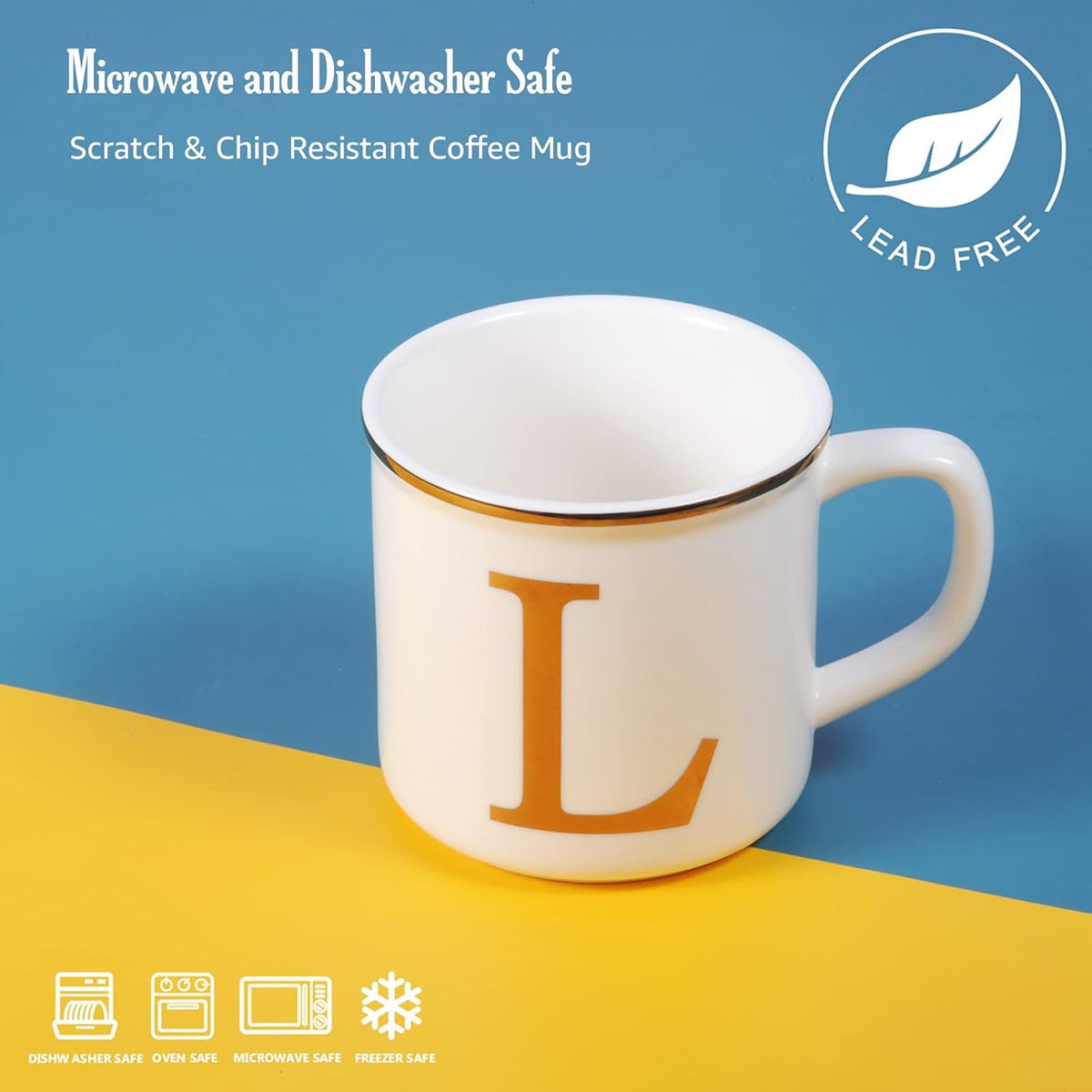 Miicol Ceramic Coffee Mug 16 oz, Monogram Coffee Cup, Golden Initial Tea Mug, Personalized Tea Cup, Unique Gift, Large Mug for Home, Office, Letter L