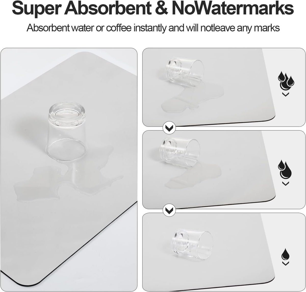 Dish Drying Mat for Kitchen Counter | Coffee Bar Mat for Countertops | Heat Resistant Drainer Mat with Non-slip Rubber Backed | Hide Stain Kitchen Absorbent Draining Mat | Light Grey 18"x24"