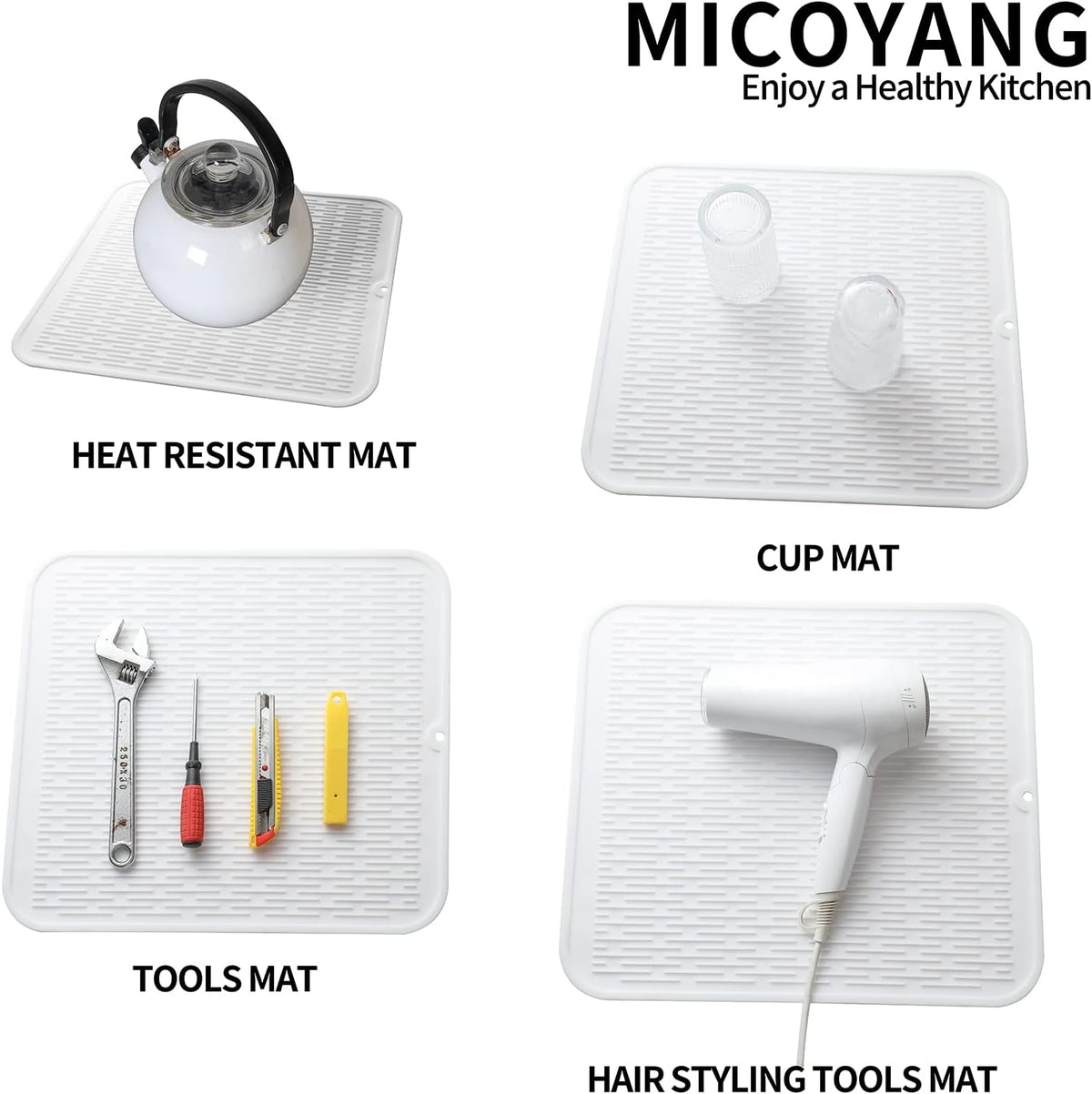 Silicone Dish Drying Mat for Multiple Usage,Easy clean,Eco-friendly,Heat-resistant Silicone Mat for Kitchen Counter or Sink,Refrigerator or Drawer Liner White XL 18 inches x 16 inches