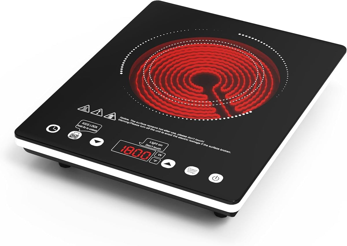 Single Burner Electric Cooktop, 1800W Electric Stove Top Portable, Infrared Hot Plate 110v Plug in Countertop, Child Safety Lock, Timer, 9 Power Level, Compatible for All Cookware, Induction Cookotp