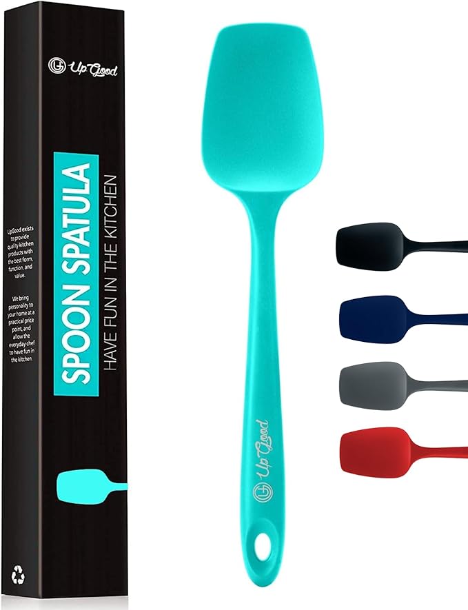 Silicone Spoon Spatula - 600ºF Heat-Resistant Non-Stick Rubber Spoonula | Use as Silicone Kitchen Scraper Utensil - Baking and Cooking Strong Stainless Steel Core | UpGood Kitchen Utensils, (Teal)