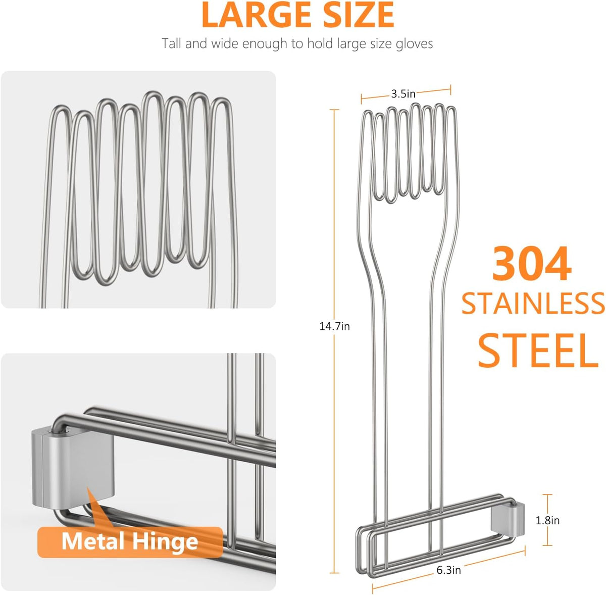 Kitchen Glove Holder,Stainless Steel Glove Rack,Kitchen Vertical Glove Support Multi-Purpose Glove Drain Rack,Collapsible Glove Drying Stand,Rubber Glove Drying Rack,Mitten Rack(Large)