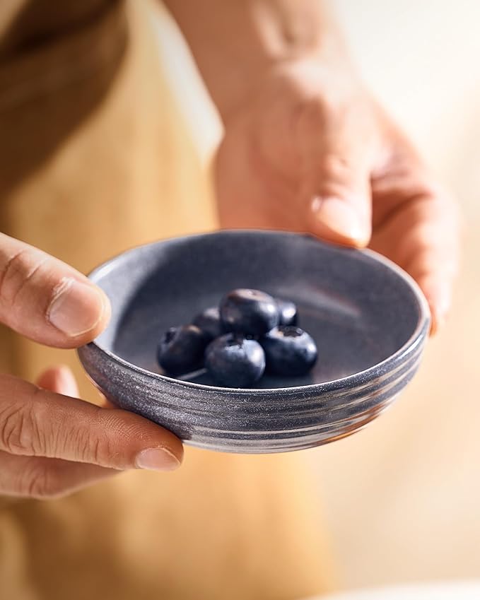 famiware Pluto Soy Sauce Dishes of 6, 3 oz Dipping Sauce Cups/Bowls/Dishes for Kitchen, Ceramic Small Bowls for Side Dish, Appetizers, Snacks, and Sushi, Reactive Glaze, Matte Dark Charcoal