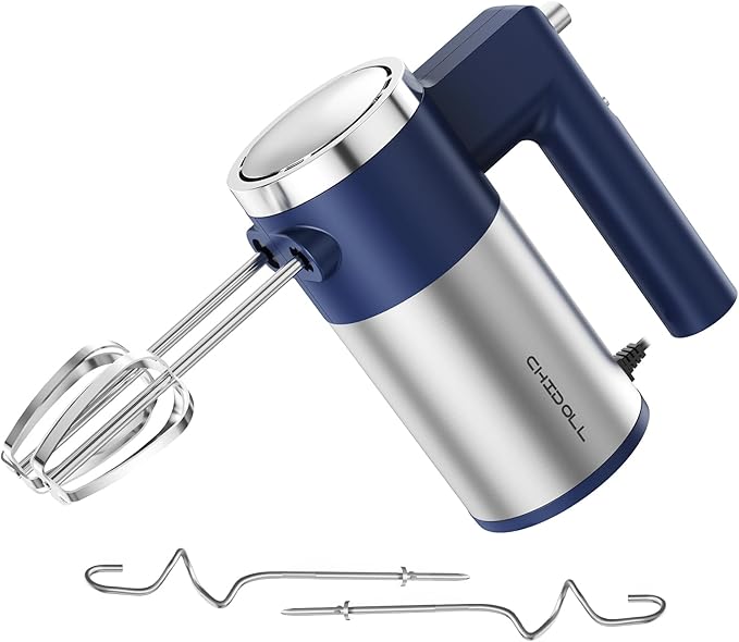 Powerful 600W Hand Mixer, 5-Speed Electric Hand Held Mixer for Baking, Lightweight Stainless Steel Hand Beaters *2 & Dough Hooks*2 with Eject Button, Kitchen Mixer for Cream, Cookies, Dough-Blue