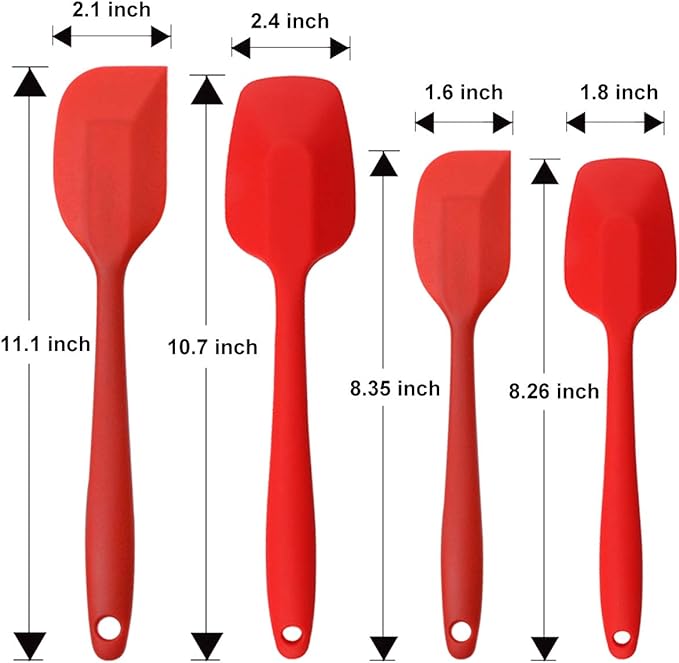 Silicone Spatulas Set, Rubber Spoon Spatula Heat Resistant Spoonula One Piece Design Seamless Spatula Non-Stick Scrapers Baking Mixing Tool (Red Set)