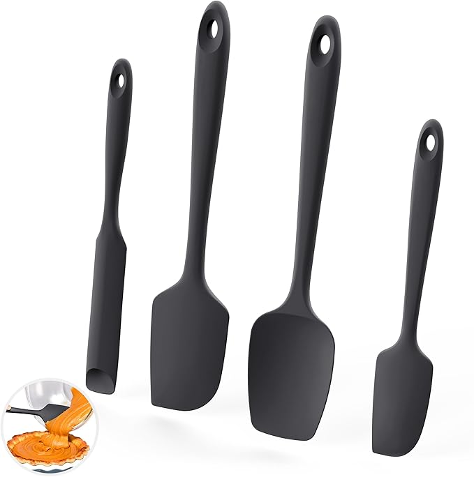 U-Taste 600ºF Heat Resistant Silicone Spatulas: Flexible Food-Grade Silicon Baking Scraper, Kitchen Cooking Mixing Utensils with Upgraded Sturdy Handle Tip for Nonstick Cookware (4-Pc., Black)