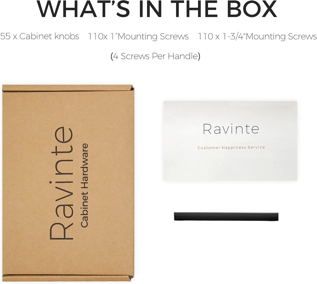 Ravinte 55 Pack Solid 3-3/4 Inch Center to Center Slim Square Bar Drawer Handles Kitchen Cabinet Handles Black Drawer Pulls Kitchen Cabinet Hardware Kitchen Handles Matte Black Cabinet Pulls