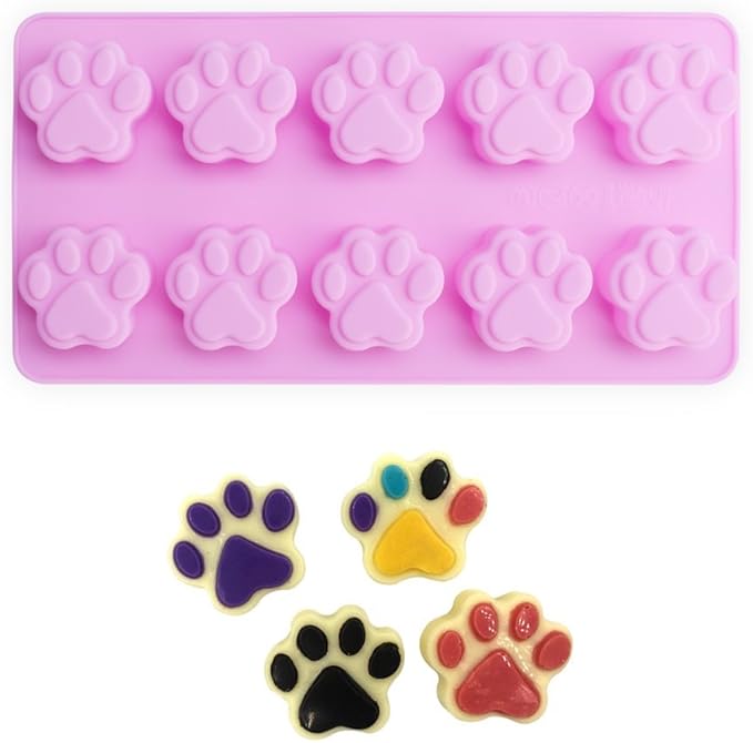 homEdge Puppy Dog Paw and Bone Silicone Molds, Non-Stick Food Grade Silicone Molds for Chocolate, Candy, Jelly, Ice Cube, Dog Treats (Puppy Paw Bone Set of 4PCS)